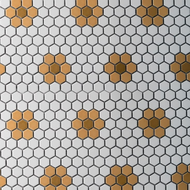 Hexagon tile with honey-toned flower clusters