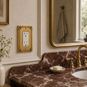 Honey Bee Collection brushed gold rocker switch plate in a bathroom