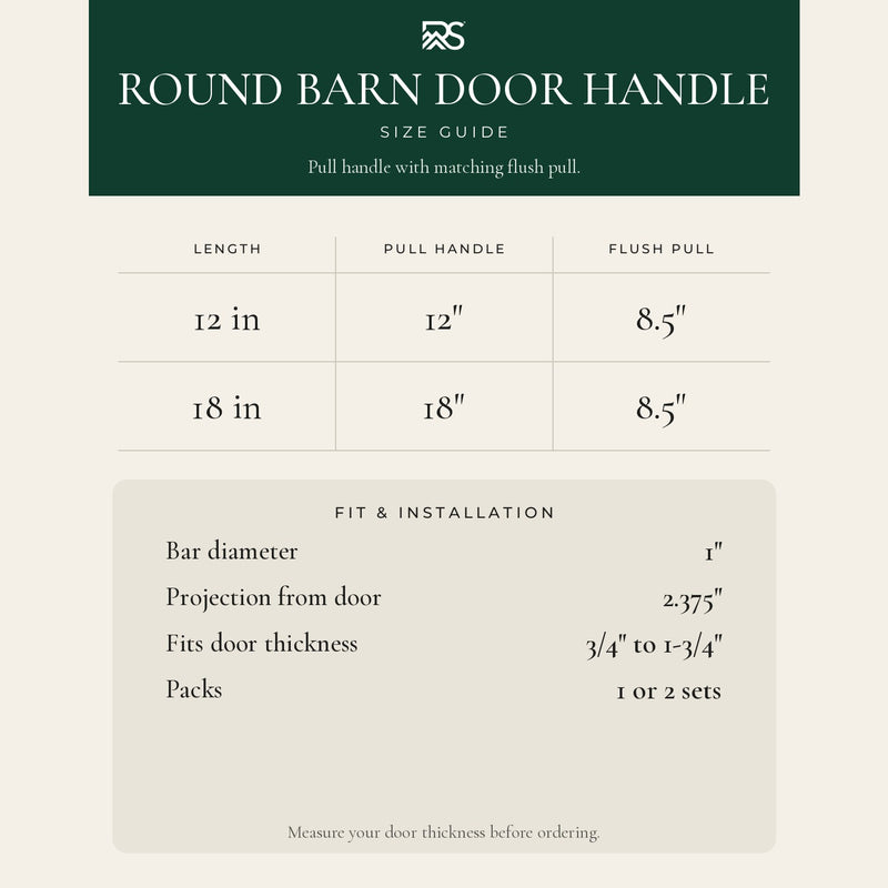 Round Barn Door Handle - size guide