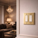 Deco 2-gang rocker switch plate in Brushed Brass, photo 3 - lifestyle