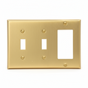 Brushed Brass 3 Gang (2 Toggle 1 Rocker Combo)