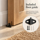 Included black floor guide keeps the bottom of a barn door aligned as it slides