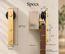Barn door hanger specs: 11 13/16 inch tall, 1 9/16 inch wide, 1/4 inch thick, 2.5 inch from the wall, bolt spacing 2 and 3.5 inch, max door thickness 1 3/4 inch