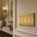 Deco 4G Toggle wall plate in Brushed Brass on a wall in a styled room