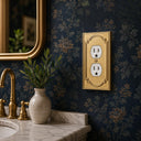 Heritage 1G Duplex wall plate in Brushed Gold on a wall in a styled room