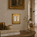 Honey Bee 2G Rocker Wall Plate in Brushed Gold in a living room