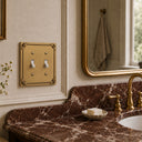 Honey Bee 2G Toggle Wall Plate in Brushed Gold in a bathroom