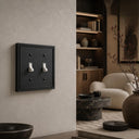 Imperial 2G Toggle wall plate in Black on a wall in a styled room