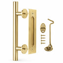 Light Gold 12 inch barn door pull handle with hook-and-eye privacy latch and flush pull