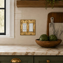 Nouveau 2G Rocker Wall Plate in Brushed Gold in a kitchen