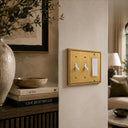 Pearl 3G RTT Combo wall plate in Brushed Gold on a wall in a styled room