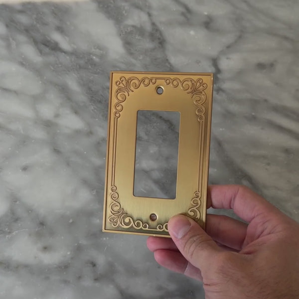 Palazzo Brushed Gold wall plate handled close up to show weight and finish