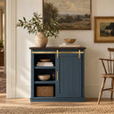 Blue cabinet with a Gold mini sliding barn door