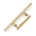 Light Gold 18 in round barn door handle with mounting plate and screws, angled view