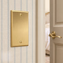 Signature 1G Blank wall plate in Brushed Brass on striped wallpaper