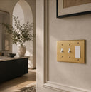 Signature 3G RT Combo wall plate in Brushed Brass on a wall in a styled room
